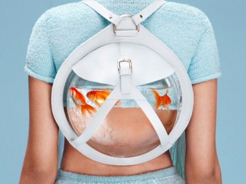 Английский модельер Кассандра Верити Грин (Cassandra Verity Green) создала, пожалуй, самый необычный рюкзак этого лета. Впрочем, дело даже не в дизайне, а в способе использования этого аксессуара: рюкзак в виде прозрачного пузыря Кассандра предлагает использовать... как аквариум.